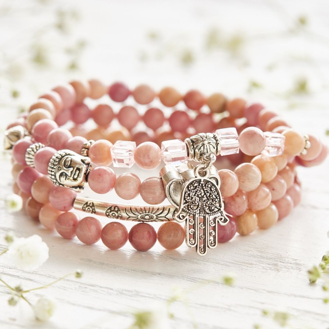 108 Natural Rhodochrosite Mala Beads by Worn Within