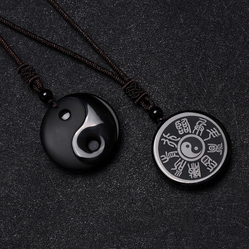 Black Obsidian Nine-Character Mantra Necklace