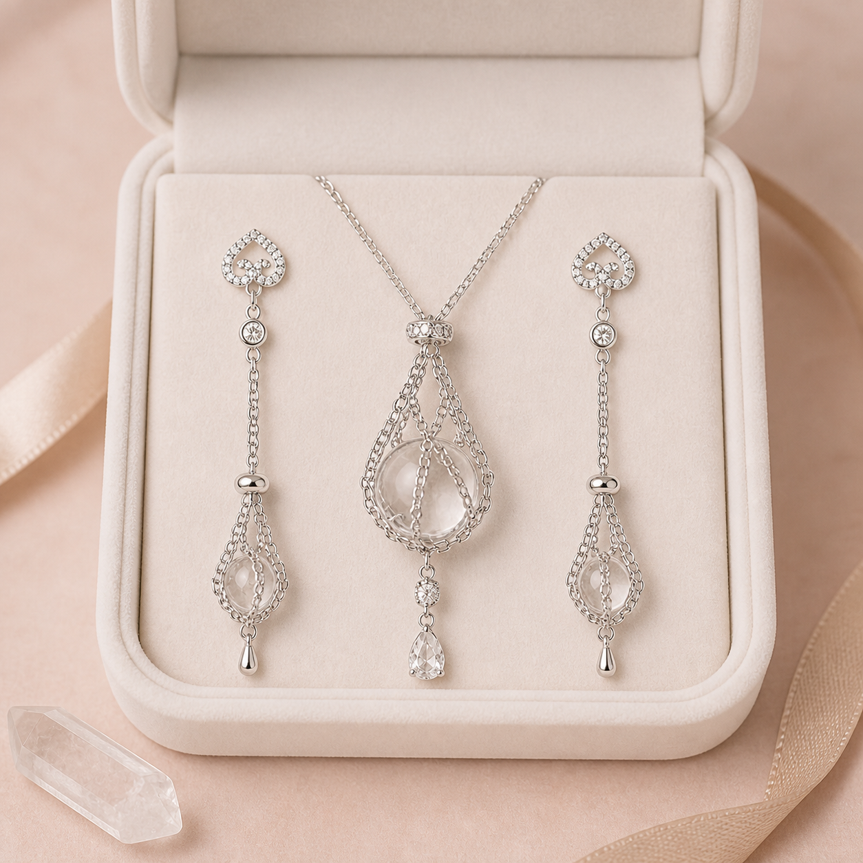 Captured Light Crystal Jewelry Set | 925 Sterling Silver