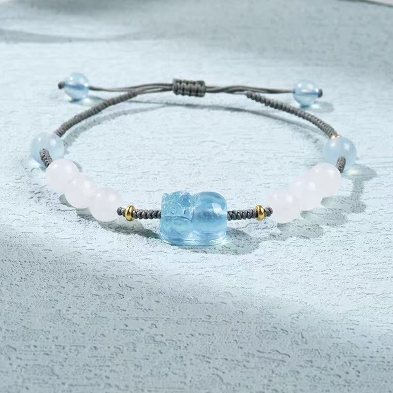Aquamarine Pixiu Hetian White Jade Bracelet