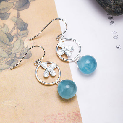 925 Sterling Silver Aquamarine Leaf Flower Earrings