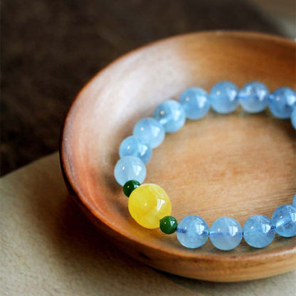 Aquamarine Amber Bead Bracelet