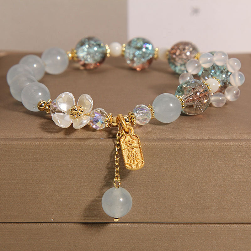 Blaues Chalcedon-Perlenarmband