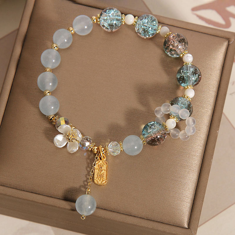 Blaues Chalcedon-Perlenarmband