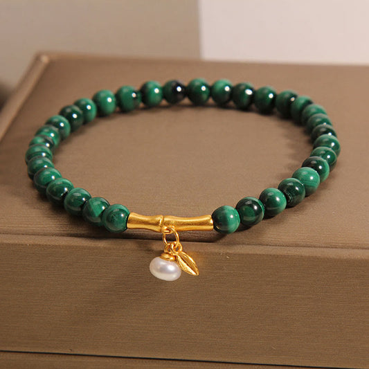 Malachite Pearl Bamboo Bracelet by Worn Within