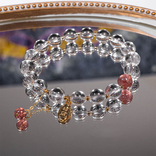 White Crystal Strawberry Quartz Bracelet