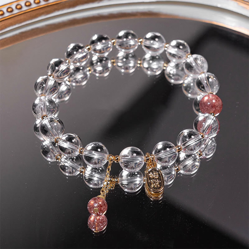 White Crystal Strawberry Quartz Bracelet by Worn Within