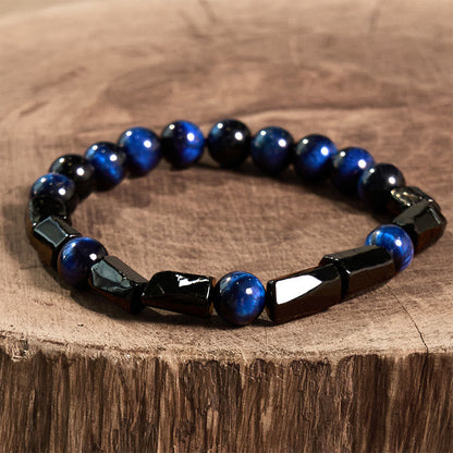 Blaues Tigerauge Schwarzer Turmalin Armband