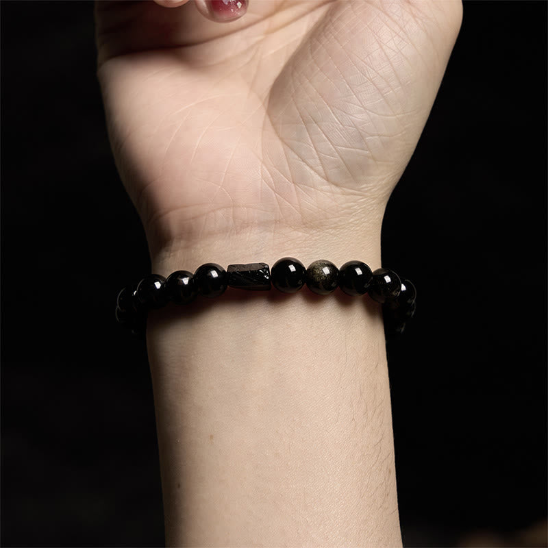 Gold Sheen Obsidian Black Tourmaline Bracelet