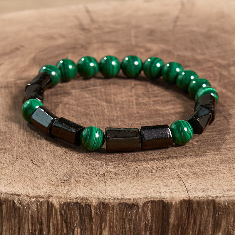 Malachite Black Tourmaline Bead Bracelet