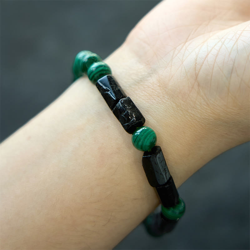 Malachite Black Tourmaline Bead Bracelet