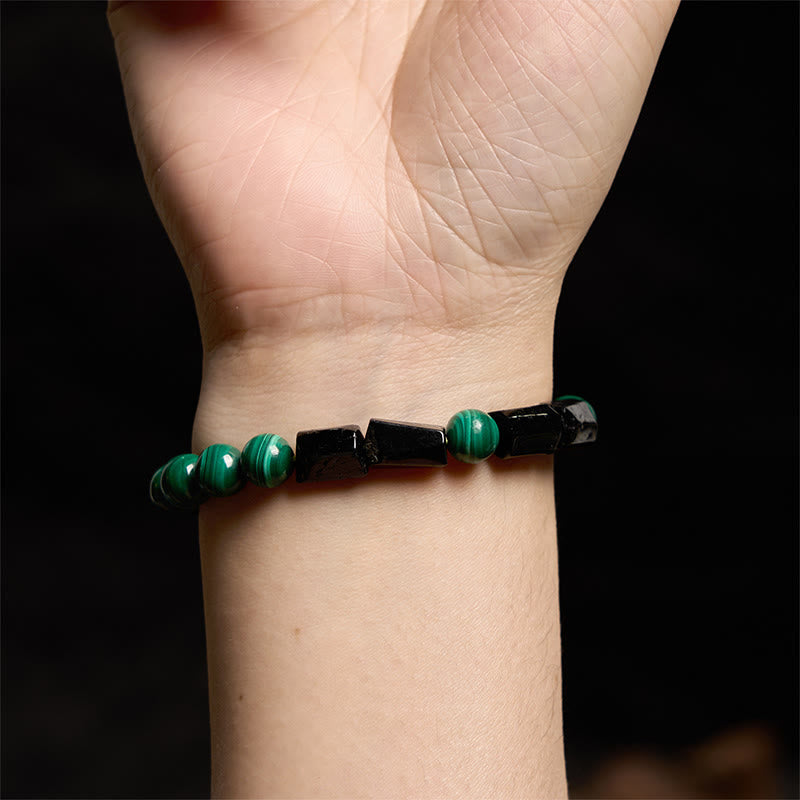 Malachite Black Tourmaline Bead Bracelet