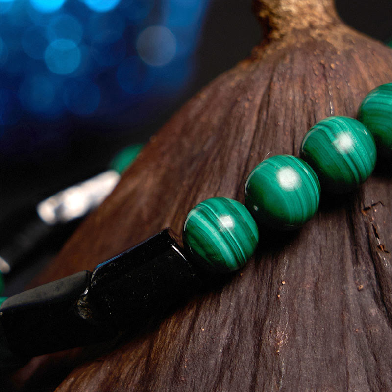 Malachite Black Tourmaline Bead Bracelet