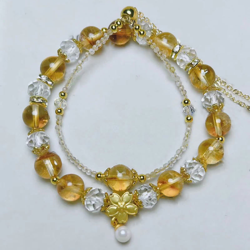 Citrine Glass Flower Multi-Layer Bracelet