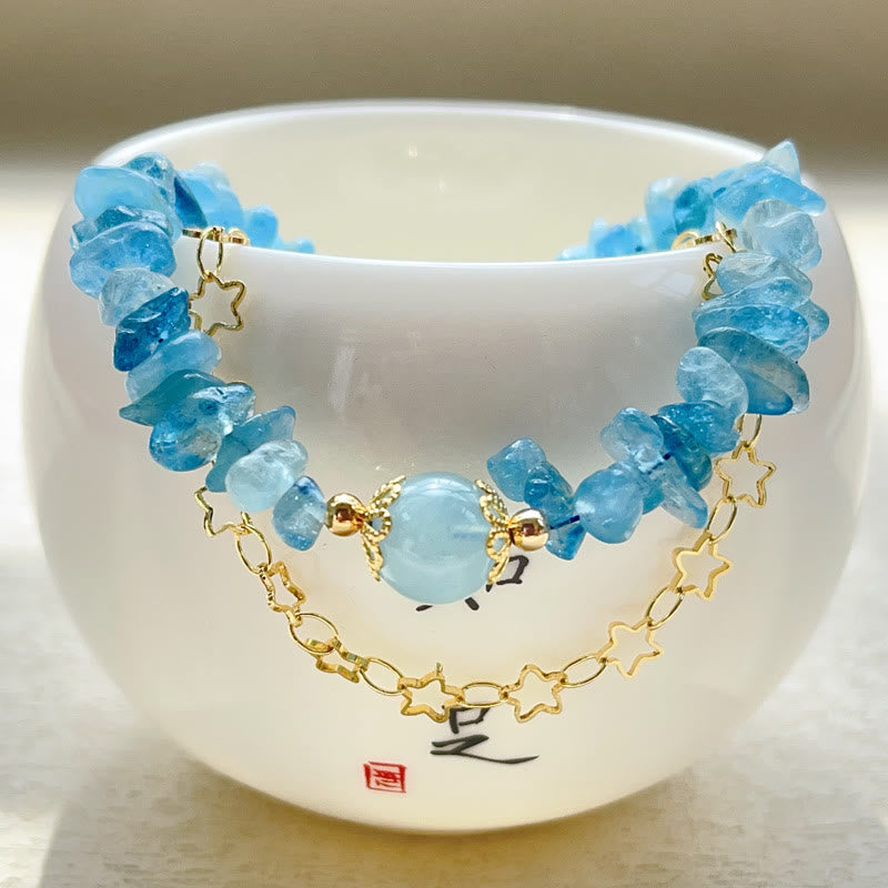 Aquamarine Gravel Design Star Magnetic Buckle Bracelet