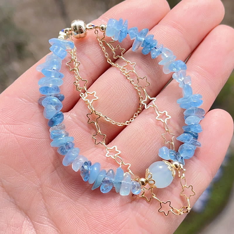Aquamarine Gravel Design Star Magnetic Buckle Bracelet