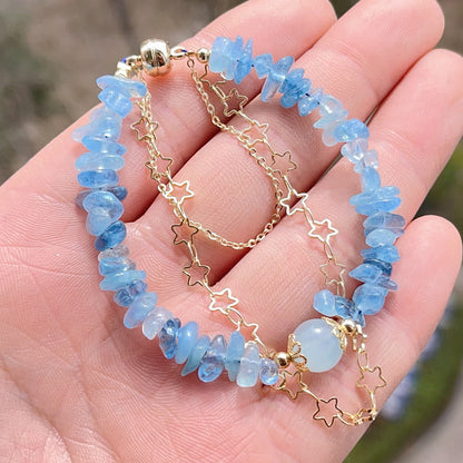 Aquamarine Gravel Design Star Magnetic Buckle Bracelet