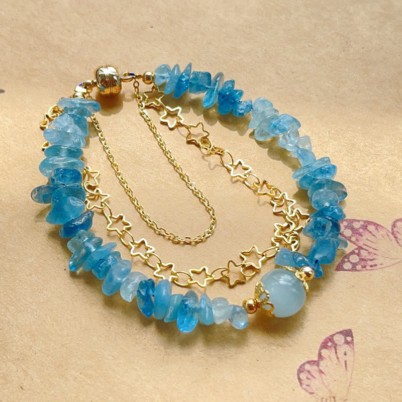 Aquamarine Gravel Design Star Magnetic Buckle Bracelet