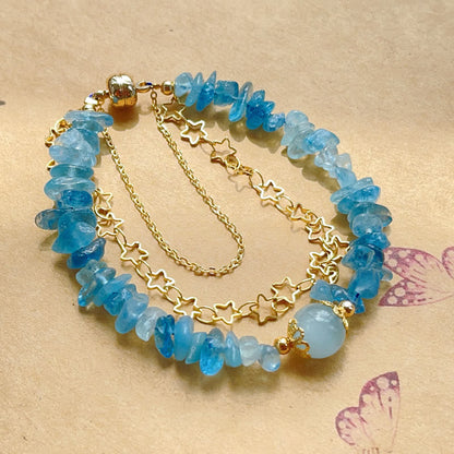 Aquamarine Gravel Design Star Magnetic Buckle Bracelet