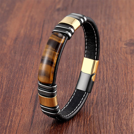 Tiger's Eye Leather Buckle Bracelet by Worn Within