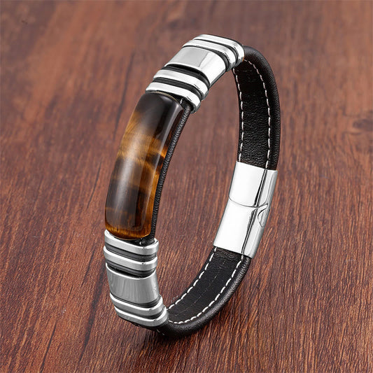 Tiger's Eye Leather Buckle Bracelet