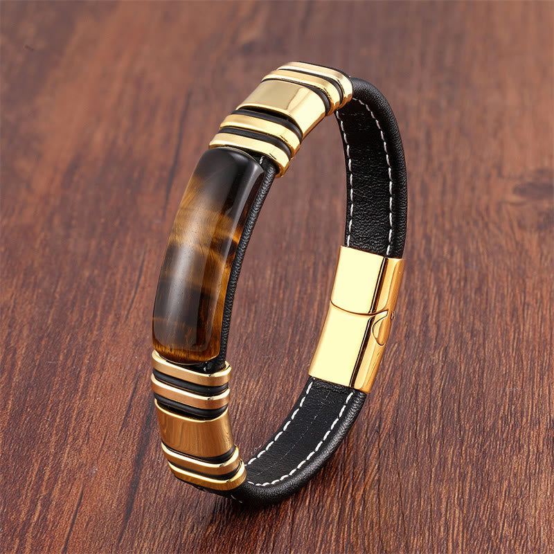 Tiger's Eye Leather Buckle Bracelet