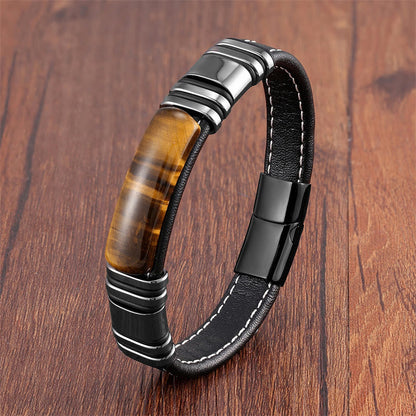 Tiger's Eye Leather Buckle Bracelet