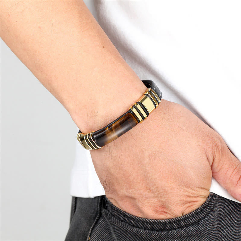 Tiger's Eye Leather Buckle Bracelet