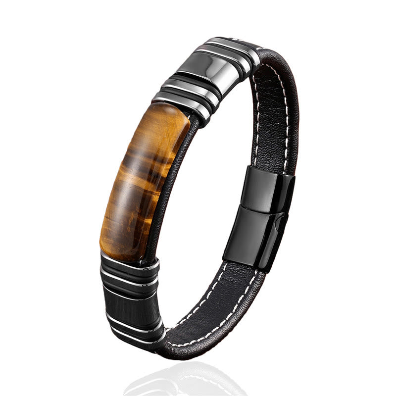 Tiger's Eye Leather Buckle Bracelet