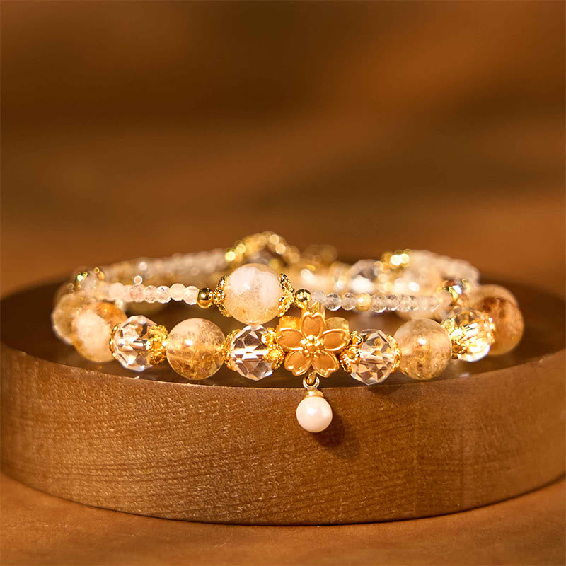 Citrine Glass Flower Multi-Layer Bracelet by Worn Within