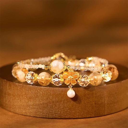 Citrine Glass Flower Multi-Layer Bracelet by Worn Within