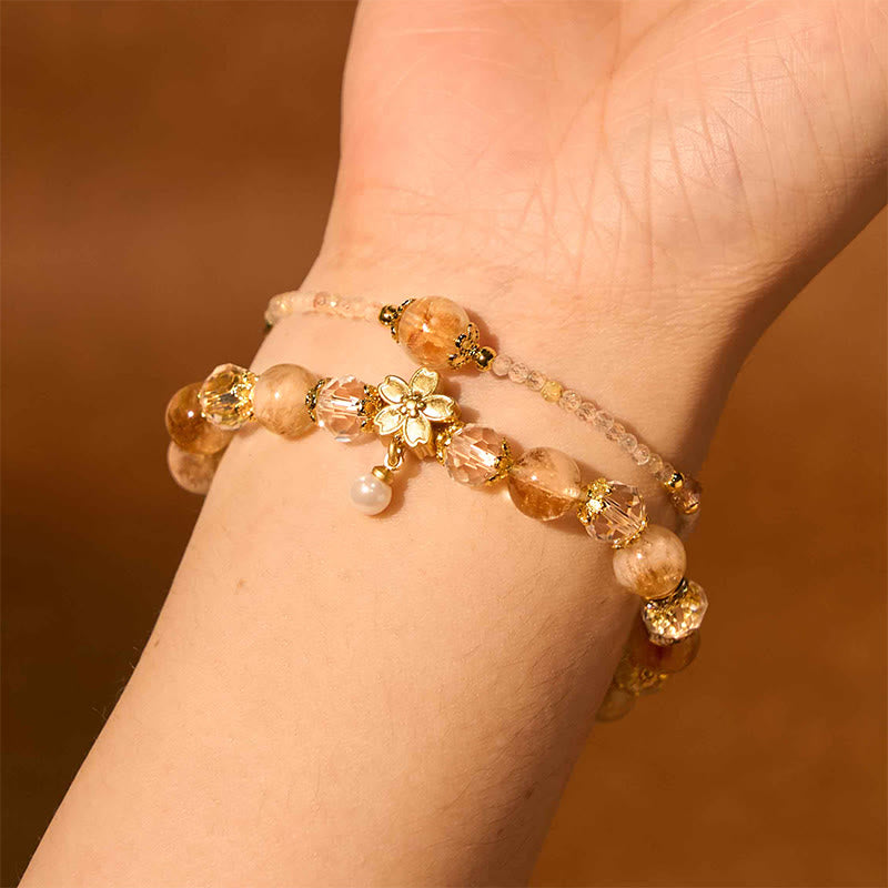 Citrine Glass Flower Multi-Layer Bracelet