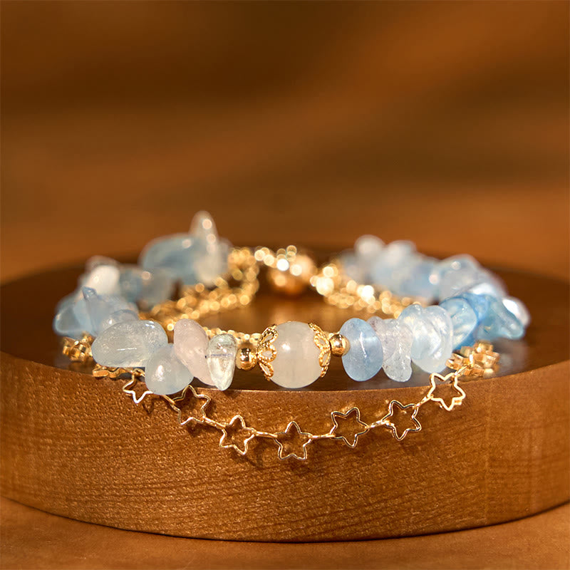 Aquamarine Gravel Design Star Magnetic Buckle Bracelet