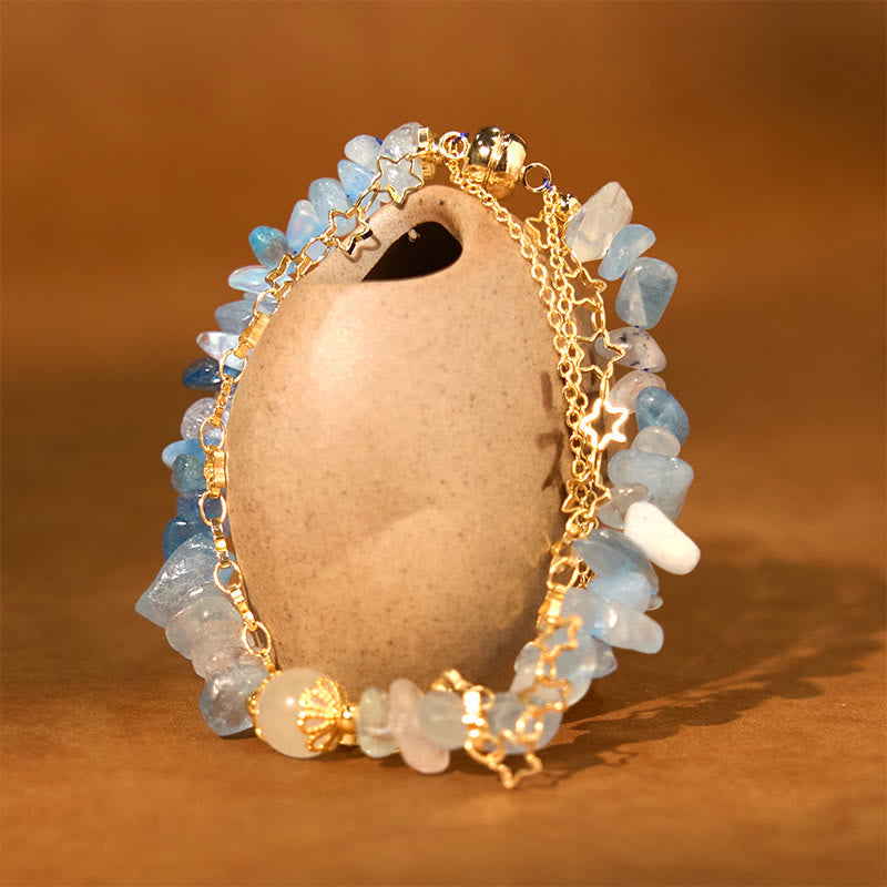Aquamarine Gravel Design Star Magnetic Buckle Bracelet