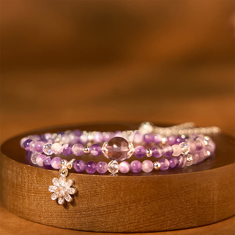 Amethyst Sunflower Double-Wrap Bracelet by Worn Within