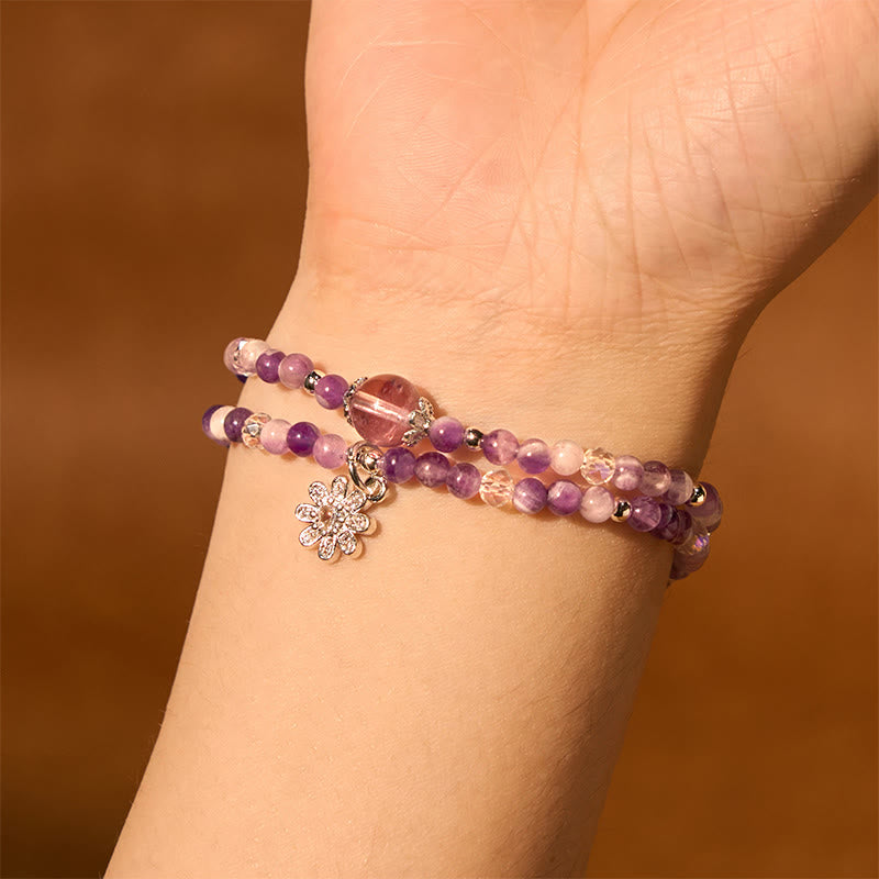 Amethyst Sunflower Double-Wrap Bracelet