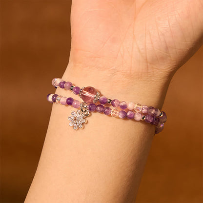 Amethyst Sunflower Double-Wrap Bracelet