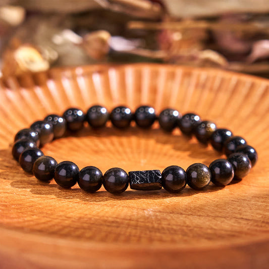 Gold Sheen Obsidian Black Tourmaline Bracelet by Worn Within