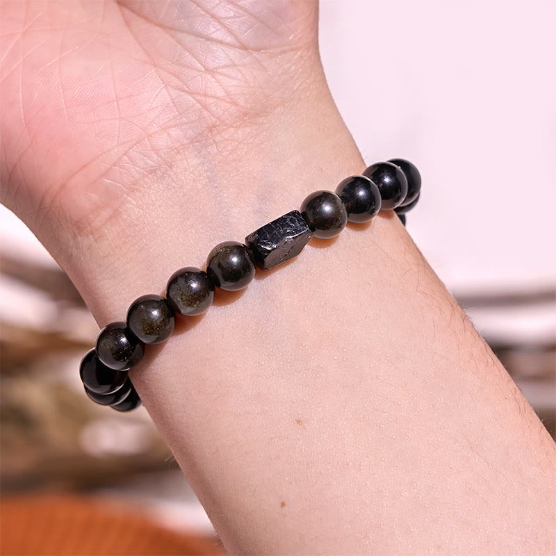 Gold Sheen Obsidian Black Tourmaline Bracelet