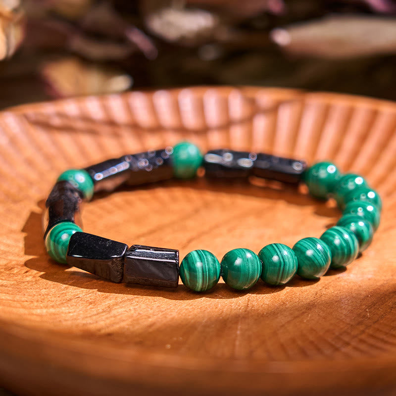 Malachite Black Tourmaline Bead Bracelet