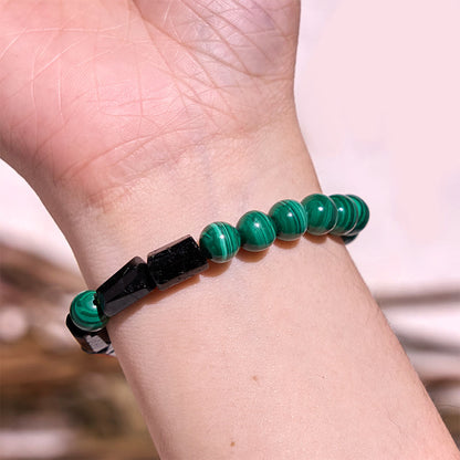 Malachite Black Tourmaline Bead Bracelet