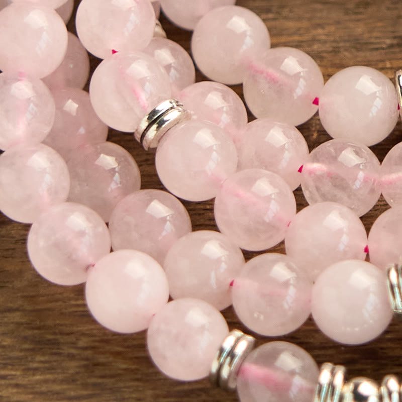 108 Beads Rose Quartz Lotus Mala Bracelet