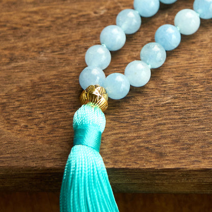 108 Beads Aquamarine Tassel Lotus Mala Bracelet