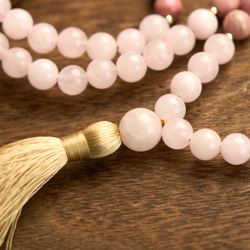 108 Beads Rhodonite Rose Quartz Mala Bracelet