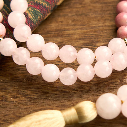 108 Beads Rhodonite Rose Quartz Mala Bracelet
