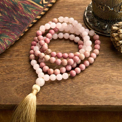 108 Beads Rhodonite Rose Quartz Mala Bracelet