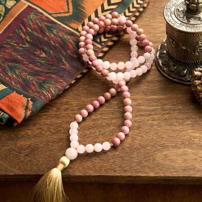 108 Beads Rhodonite Rose Quartz Mala Bracelet