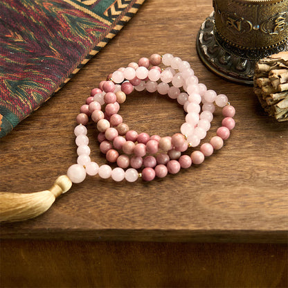 108 Beads Rhodonite Rose Quartz Mala Bracelet