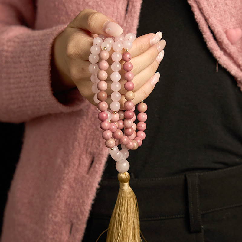 108 Beads Rhodonite Rose Quartz Mala Bracelet