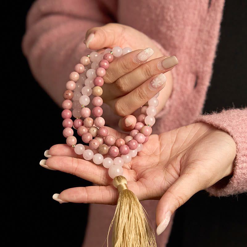 108 Beads Rhodonite Rose Quartz Mala Bracelet